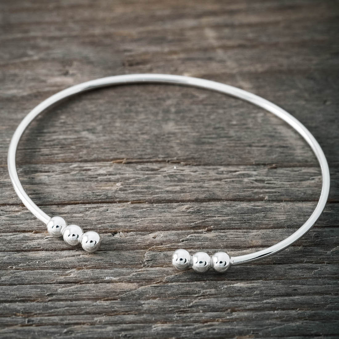 Silver bangle 3 silver beads