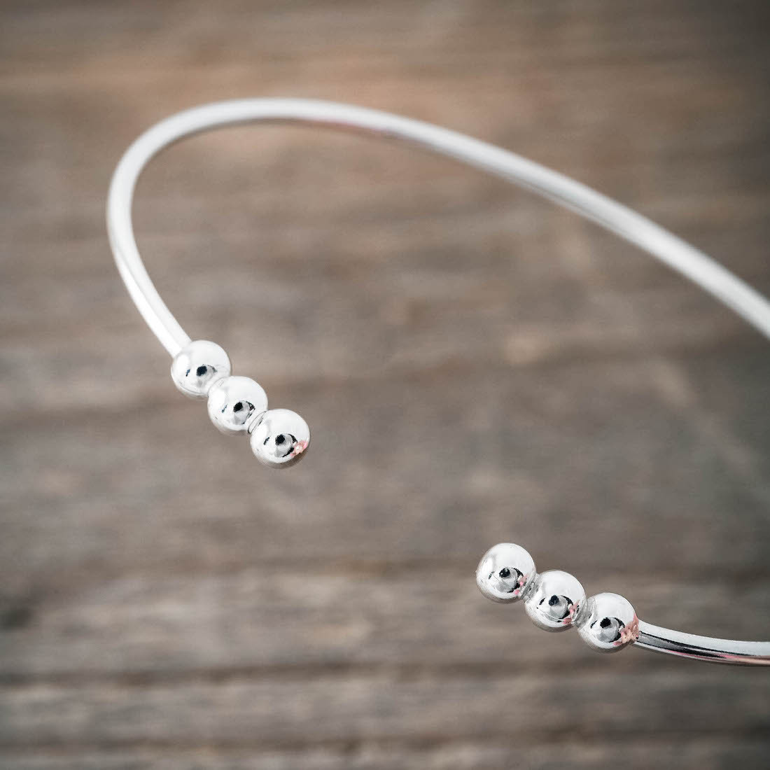 Silver bangle 3 silver beads