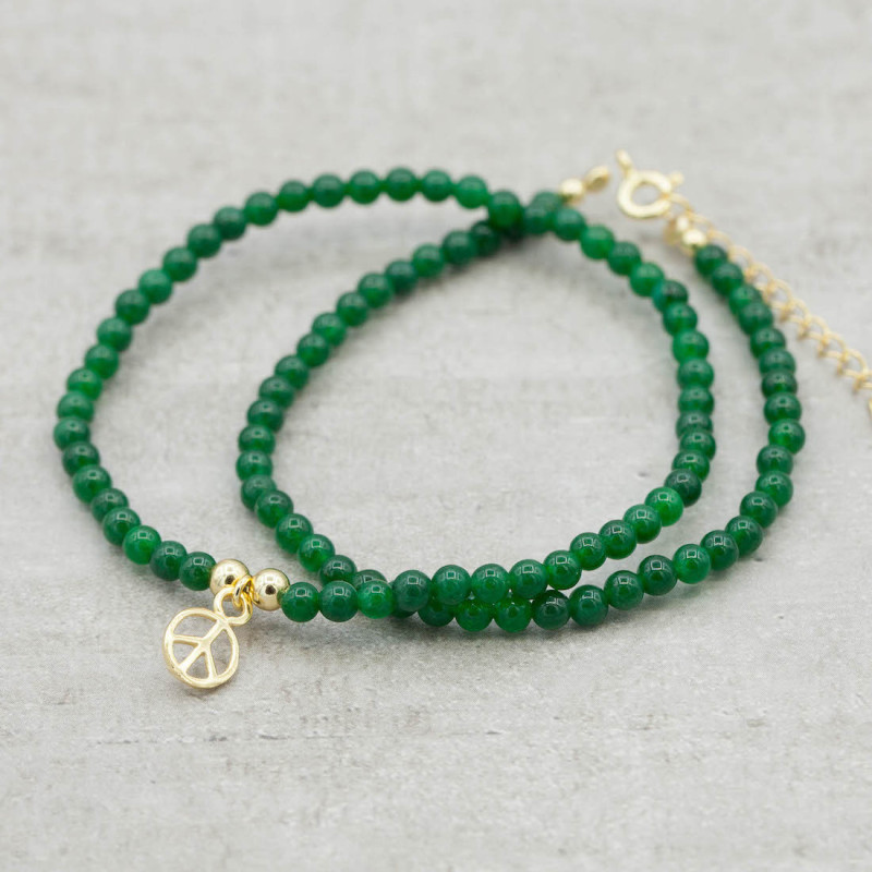Armband grön agat med guldpeace