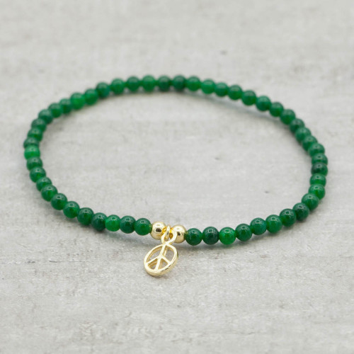 Armband grön agat med guldpeace