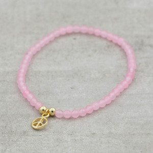 Gold bracelet rose quartz peace