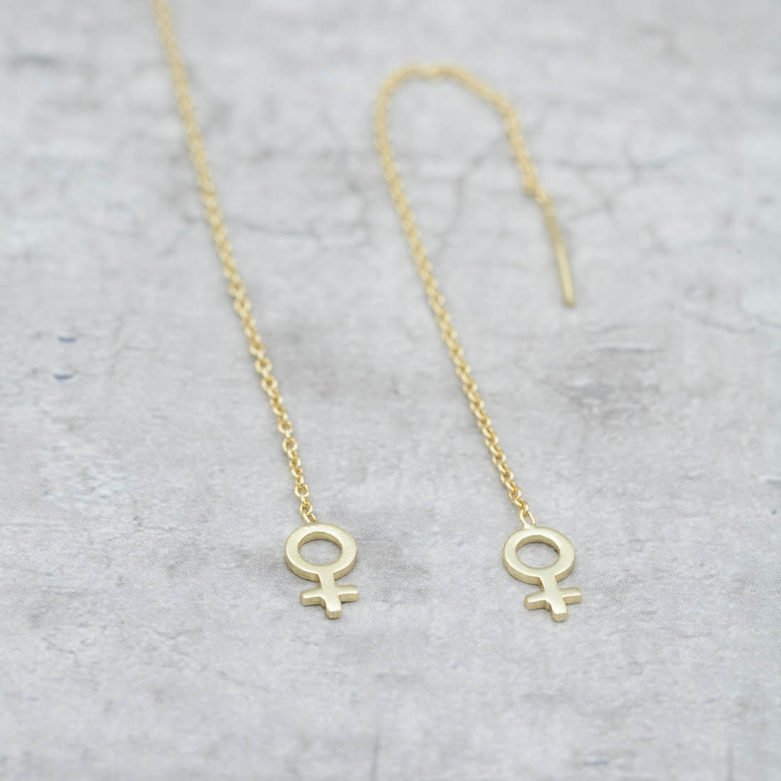 Gold earrings small female sign in chain