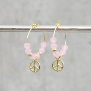 Gold peace earrings  with rose quartz