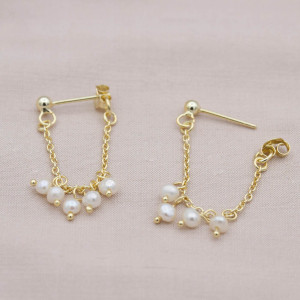 Gold earrings chain with freshwater pearls