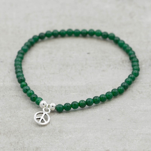 Armband grön agat med silverpeace