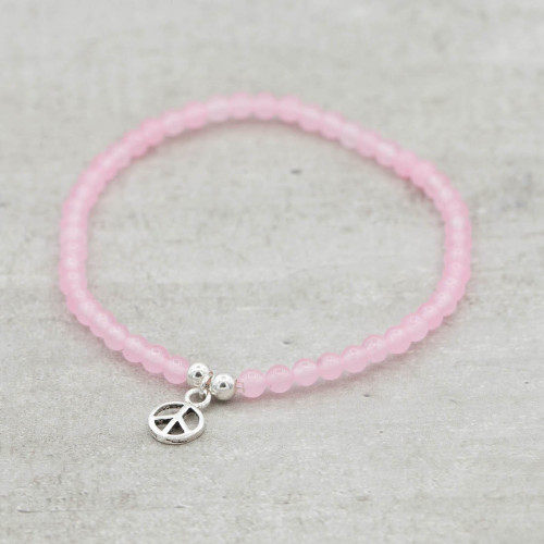 Armband rosenkvarts med silverpeace
