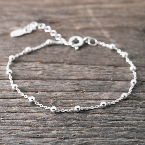 Silverarmband tunn länk med kulor