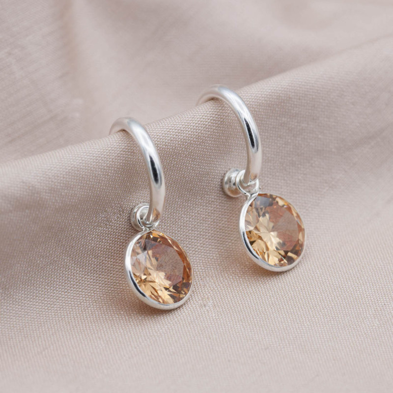 Silver hoops champagne stone