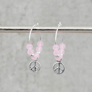 Silver peace earrings  with rose quartz
