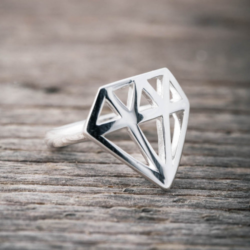 Silverring big diamond