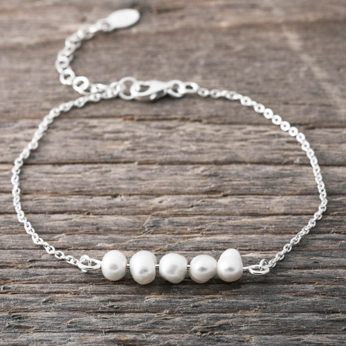 Silver bracelet freshwater pearls