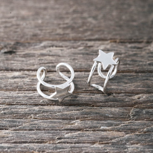 Silverörhänge ear cuff - dubbel m stjärna