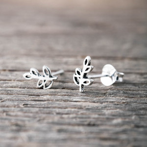 Silver earrings leaf