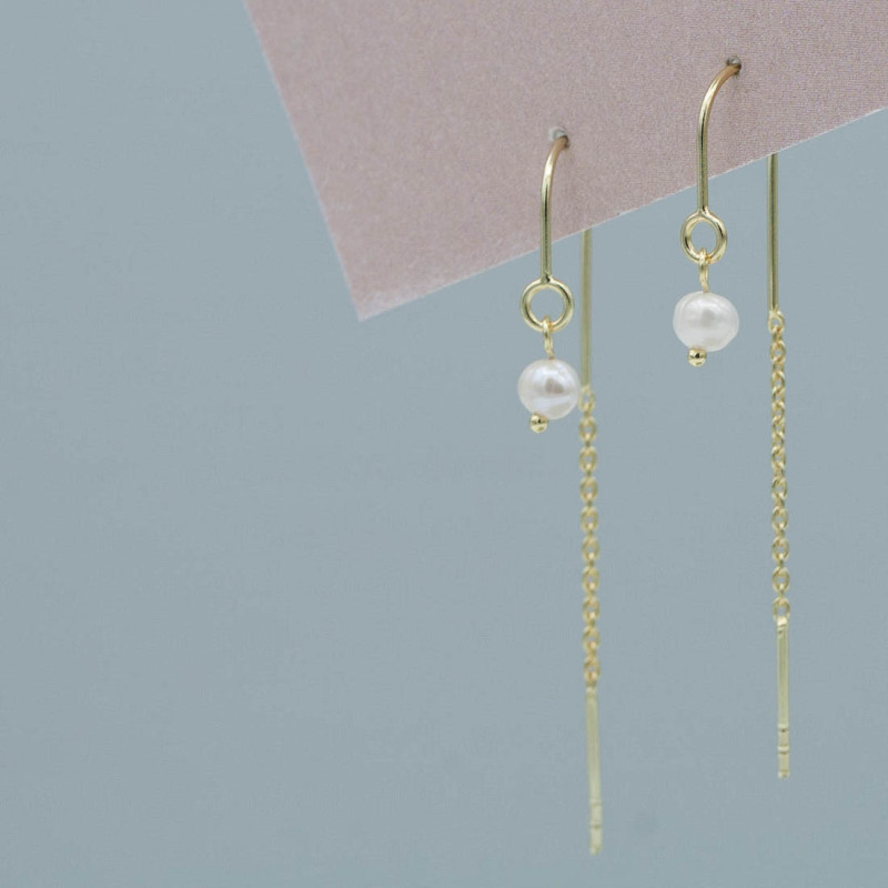 Silver earrings hanging pearl