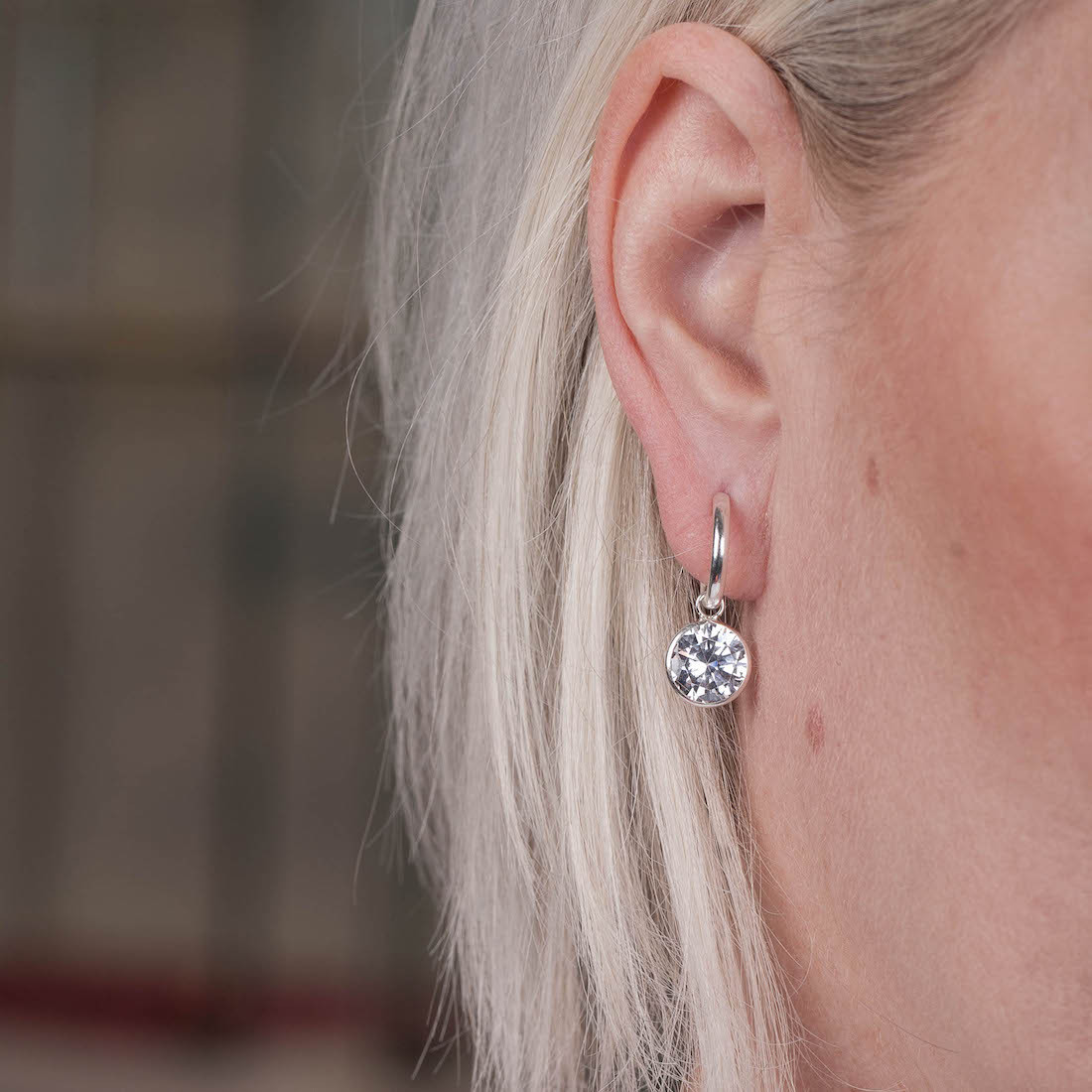 Silver hoops white stone