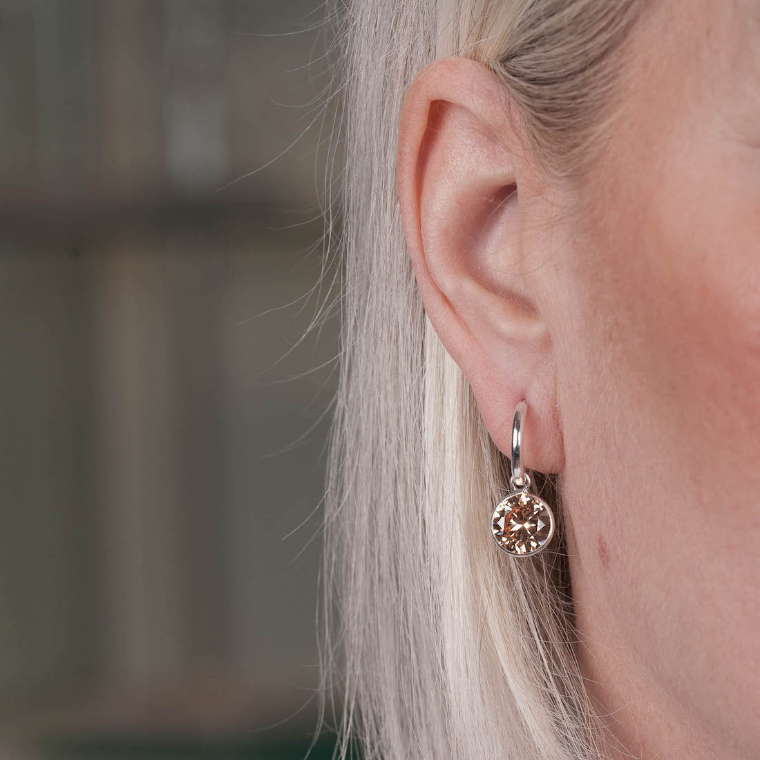 Silver hoops champagne stone