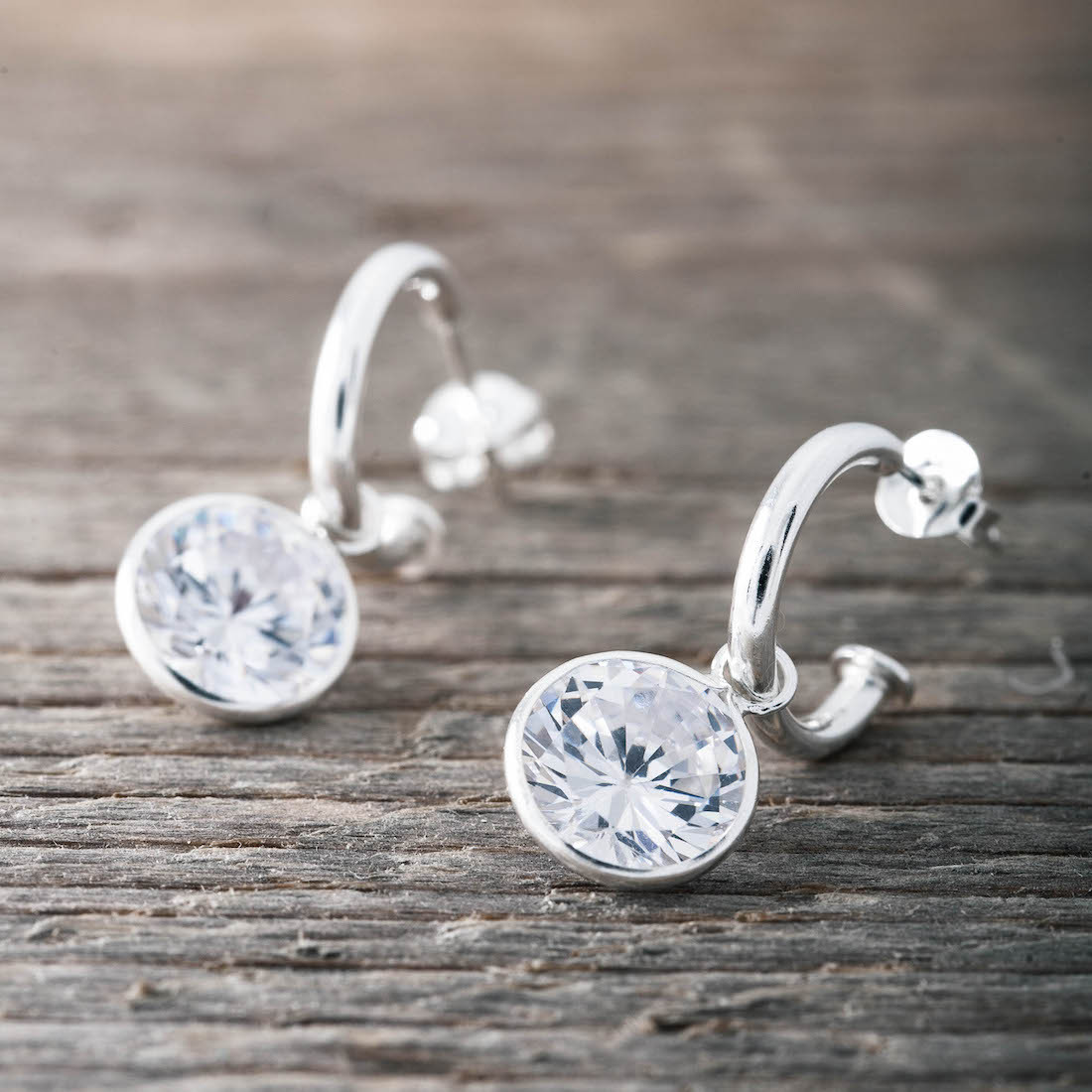 Silver hoops white stone