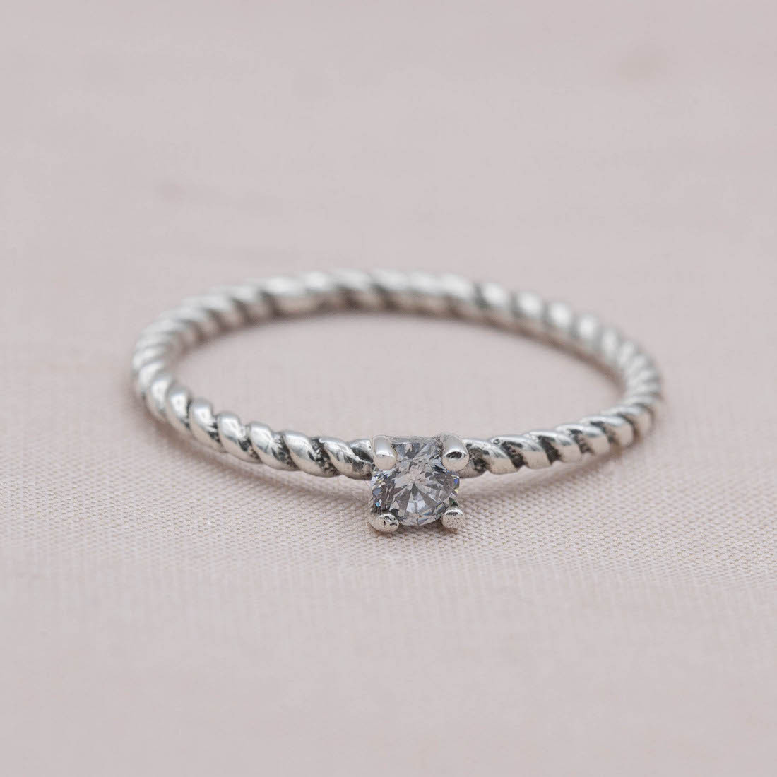 Silver ring twisted oxidized with C/Z stone