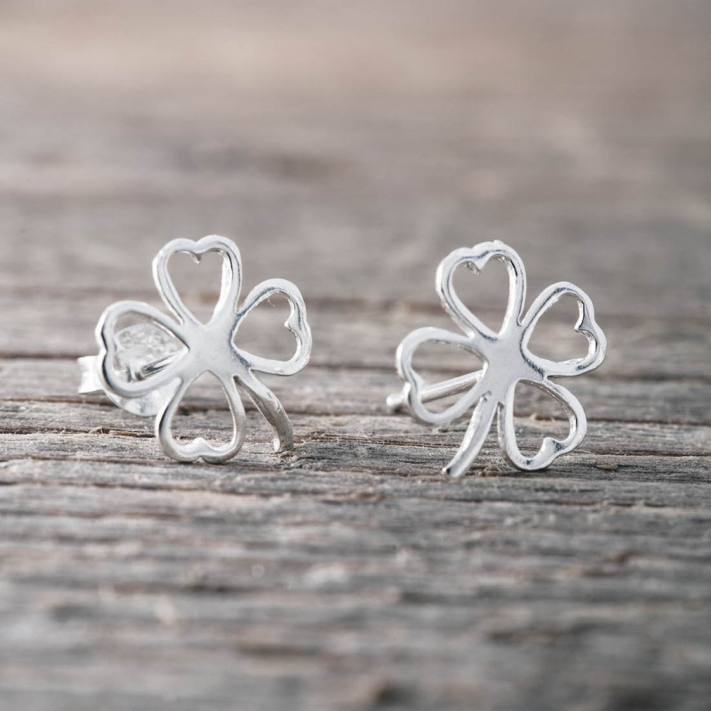 FourLeaf Clover Earring in White Zircon Silver and yellow Gold Vermeil   Make Your Jewel