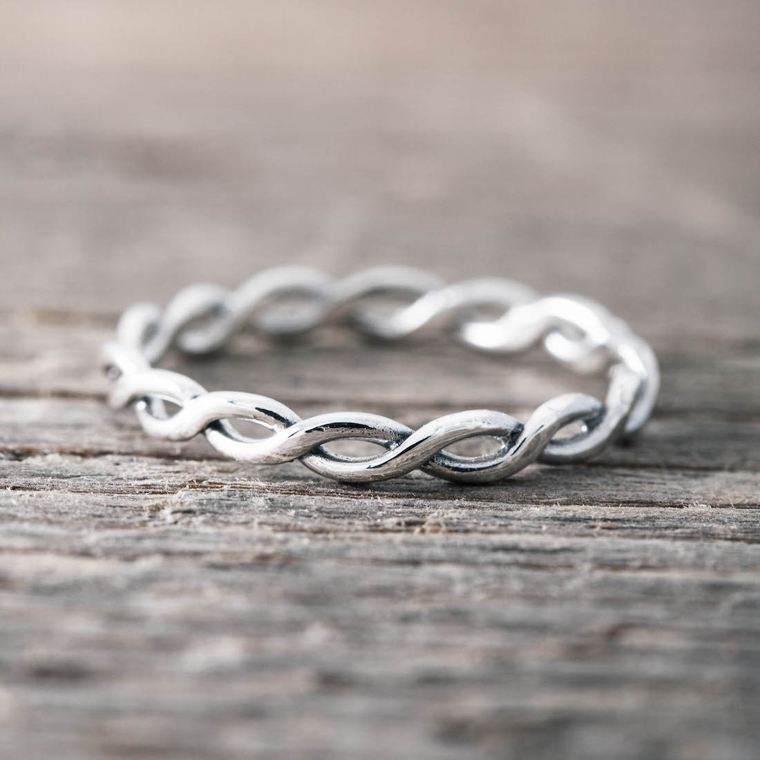 Silver ring twisted braid