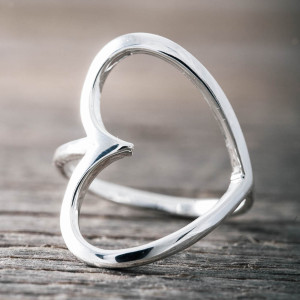 Silver ring big open heart