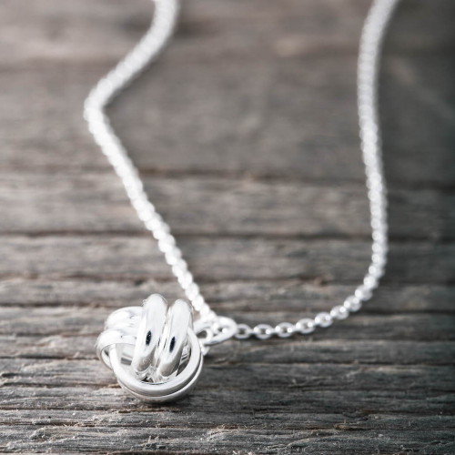 Silver necklace round knot