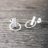 Silver earrings bar with thin circle small