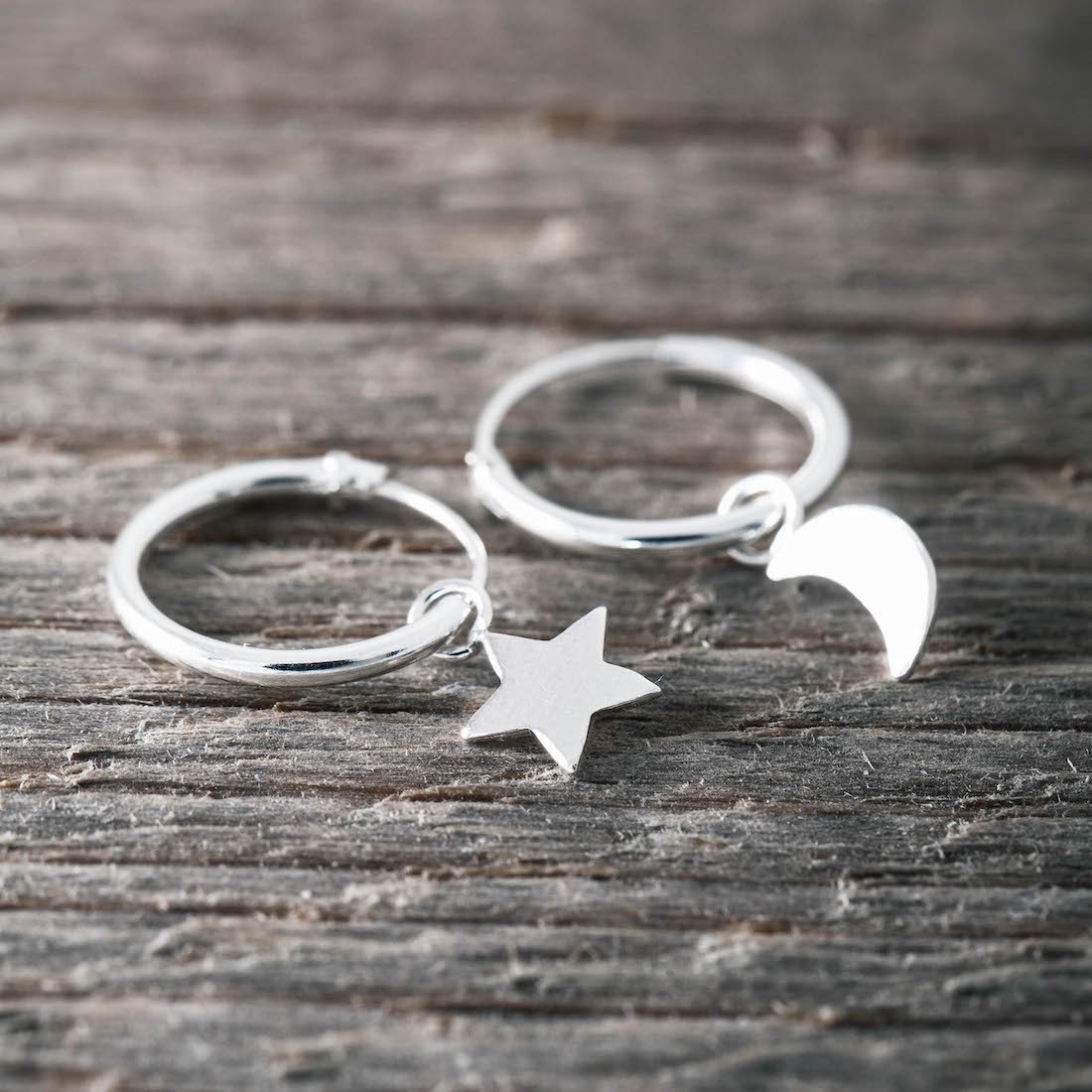 Silver hoop Star/Moon