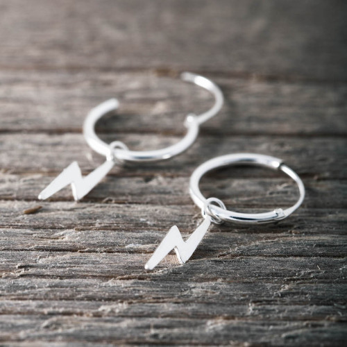 Silver hoop Lightning bolt