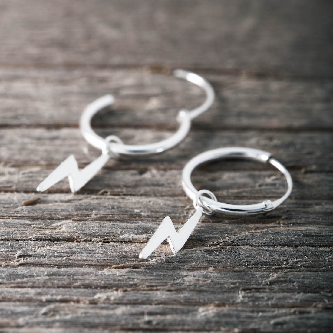 Silver hoop Lightning bolt