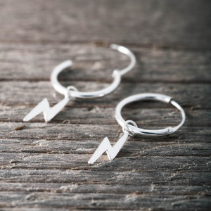 Silver hoop Lightning bolt