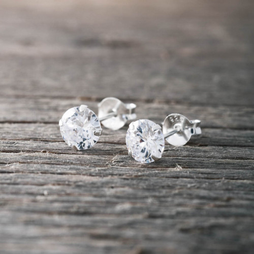 Silverörhängen vit sten 4mm