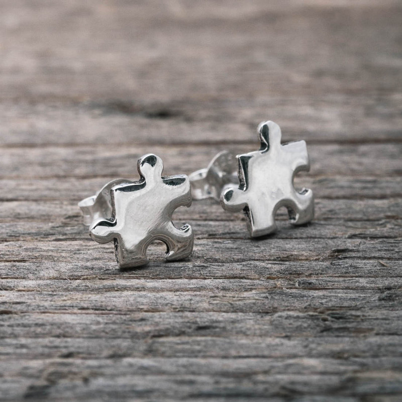 Silver Puzzle Earrings - shops Handmade Puzzle Piece - Silver Puzzle Charms - Puzzle Stud Earrings