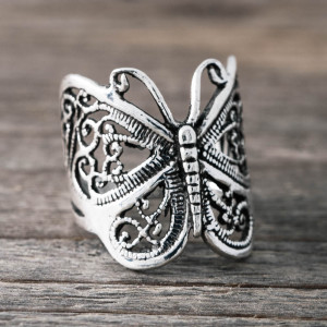 Silver ring big butterfly