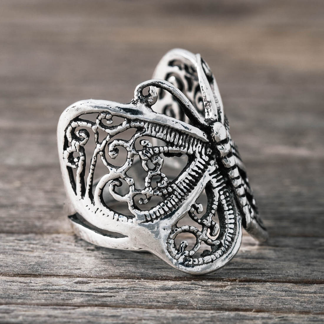 Silver ring big butterfly