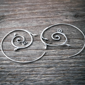 Silver earrings Boho Spiral big