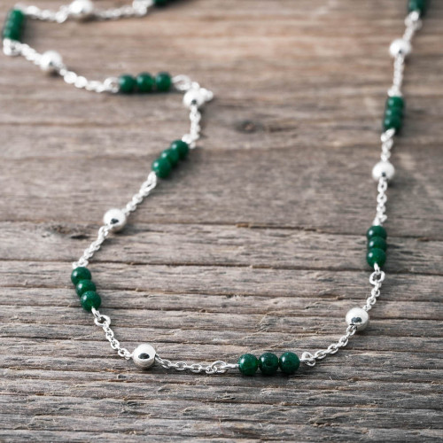 Silverhalsband Peace & Balance grön agat