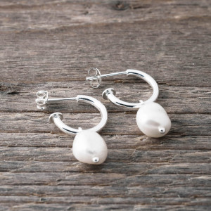 Silver hoops white stone