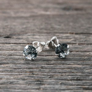 Silver earrings 6mm grey stone