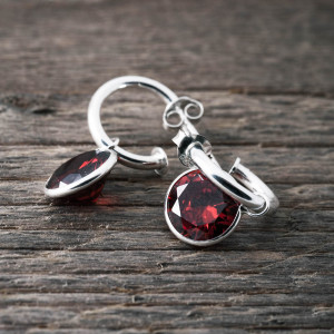 Silver hoops red stone