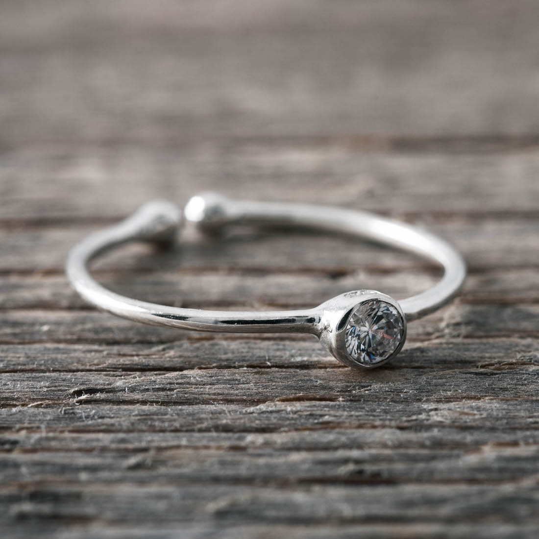Silverring Sten -Vit kristall