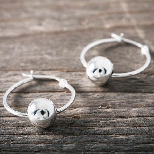 Silver hoops with silver ball