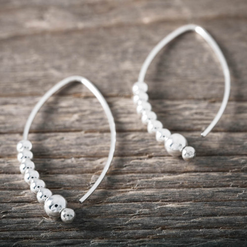 Silver earrings ellipse with silver beads