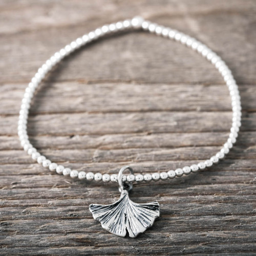Silver bracelet Ginkgo leaf