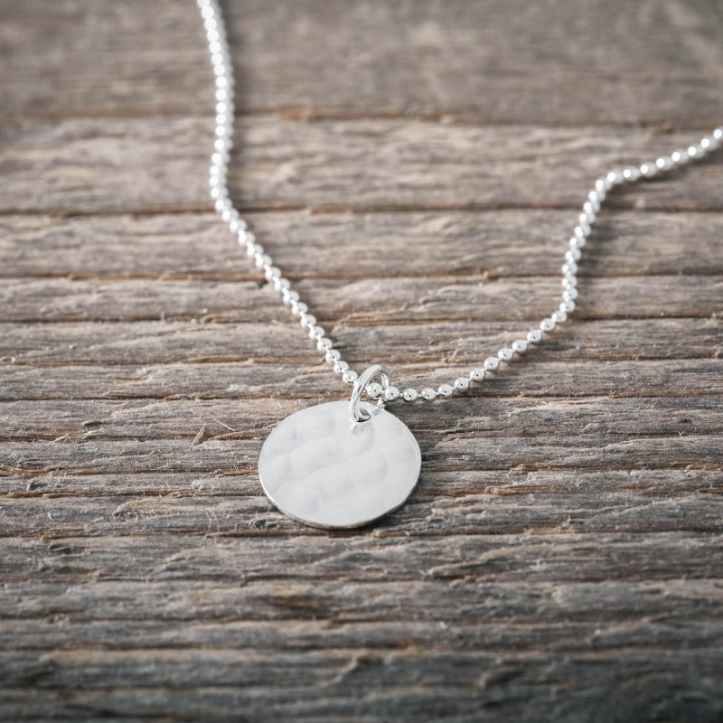 Large Hammered Silver Disc Necklace - Folksy