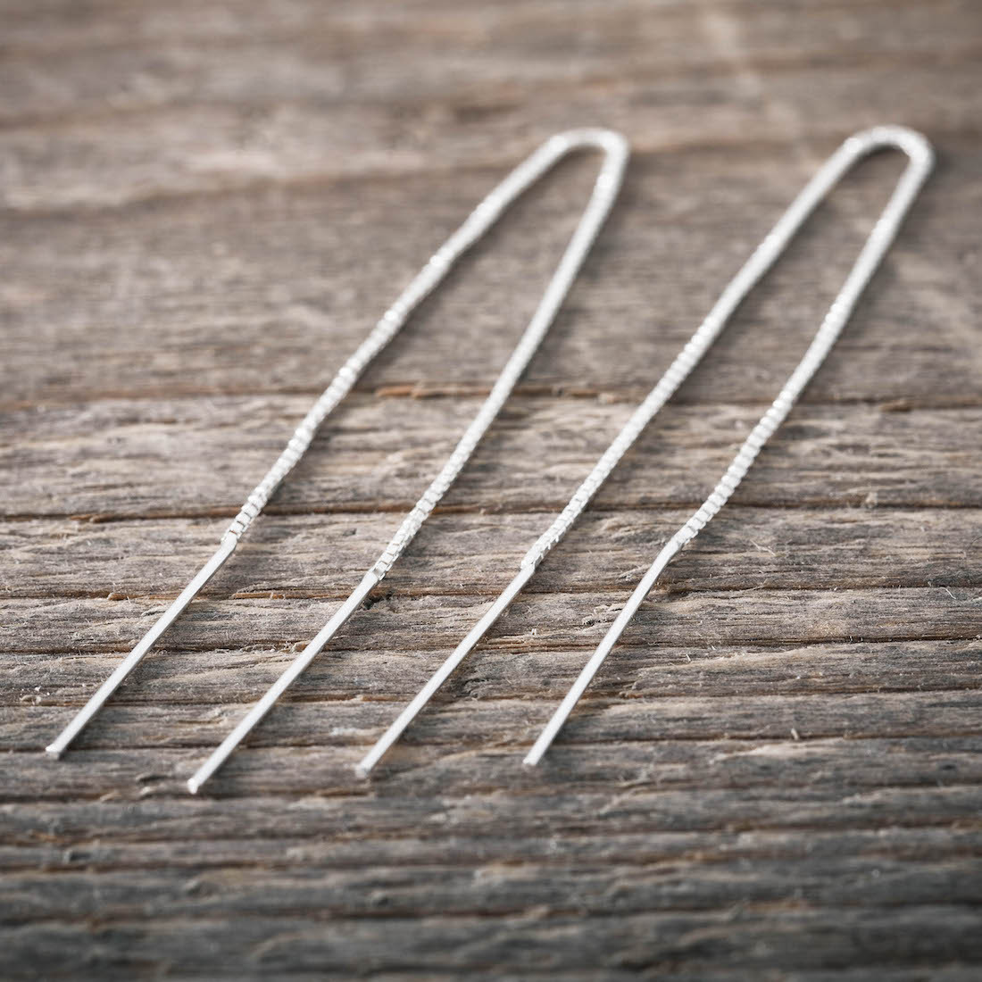 Silver earrings threaded - long chain