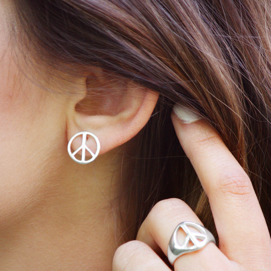 Silver earrings big peace