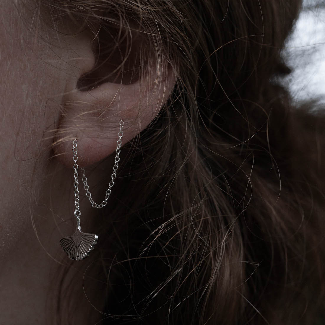 Silver earrings threaded - Ginkgo leaf