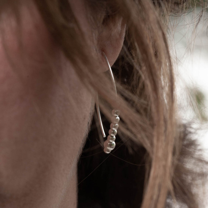 Silver earrings ellipse with silver beads