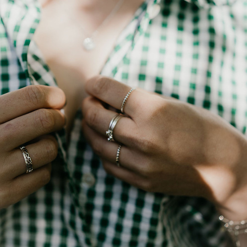 Silver ring thin hammered